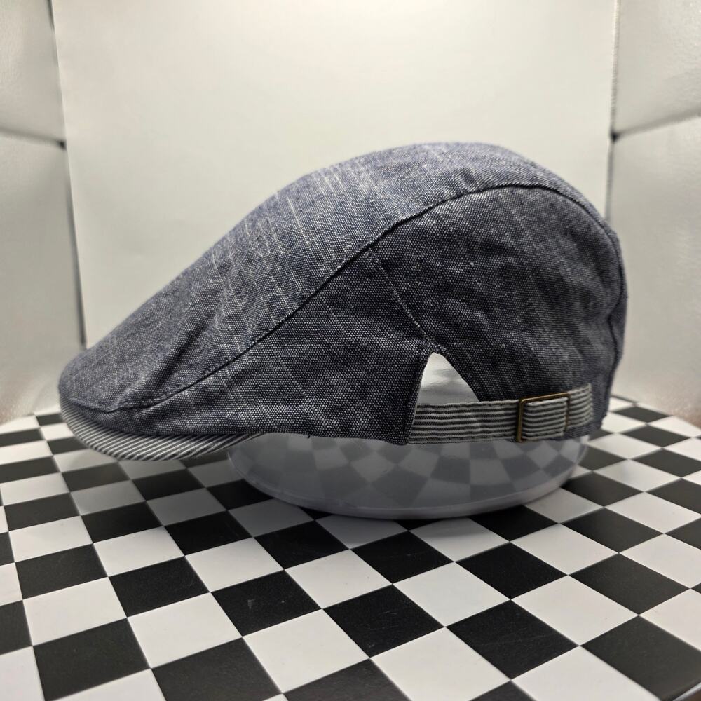 Blue Chambray Flat Cap Hickory Stripe Brim Adjustable‎ Ivy Driving Hat Newsboy
